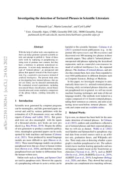 Investigating the detection of Tortured Phrases in Scientific Literature