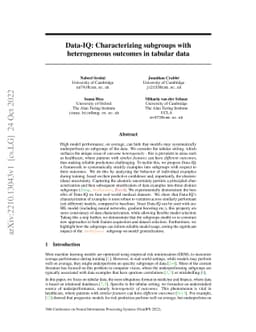 Data-IQ: Characterizing subgroups with heterogeneous outcomes in tabular
  data