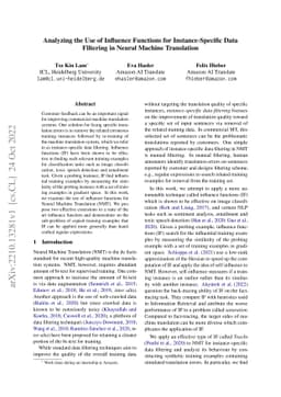 Analyzing the Use of Influence Functions for Instance-Specific Data
  Filtering in Neural Machine Translation