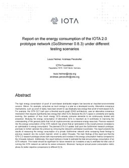 Report on the energy consumption of the IOTA 2.0 prototype network
  (GoShimmer 0.8.3) under different testing scenarios