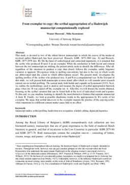 From exemplar to copy: the scribal appropriation of a Hadewijch
  manuscript computationally explored