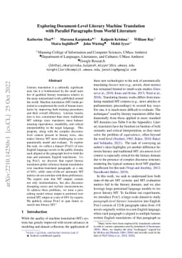 Exploring Document-Level Literary Machine Translation with Parallel
  Paragraphs from World Literature