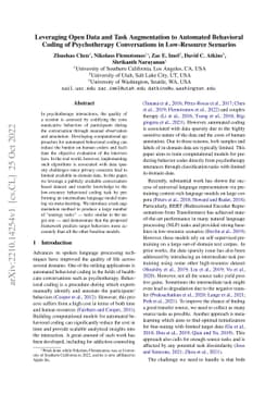 Leveraging Open Data and Task Augmentation to Automated Behavioral
  Coding of Psychotherapy Conversations in Low-Resource Scenarios