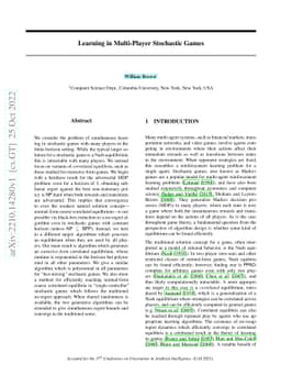 Learning in Multi-Player Stochastic Games