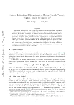 Moment Estimation for Nonparametric Mixture Models Through Implicit
  Tensor Decomposition