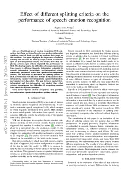 Effect of different splitting criteria on the performance of speech
  emotion recognition