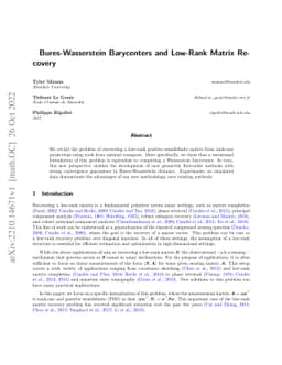 Bures-Wasserstein Barycenters and Low-Rank Matrix Recovery