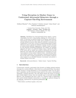 Using Deception in Markov Game to Understand Adversarial Behaviors
  through a Capture-The-Flag Environment