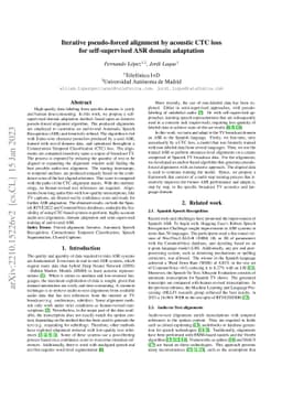 Iterative pseudo-forced alignment by acoustic CTC loss for
  self-supervised ASR domain adaptation