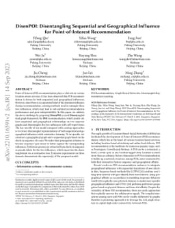 DisenPOI: Disentangling Sequential and Geographical Influence for
  Point-of-Interest Recommendation