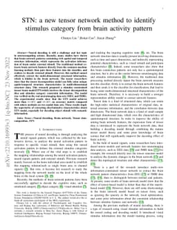 STN: a new tensor network method to identify stimulus category from
  brain activity pattern