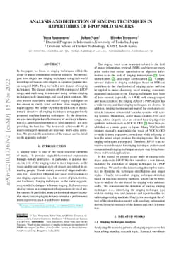 Analysis and Detection of Singing Techniques in Repertoires of J-POP
  Solo Singers
