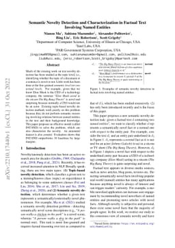 Semantic Novelty Detection and Characterization in Factual Text
  Involving Named Entities