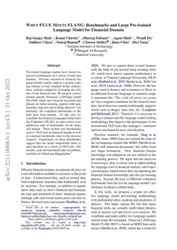 WHEN FLUE MEETS FLANG: Benchmarks and Large Pre-trained Language Model
  for Financial Domain