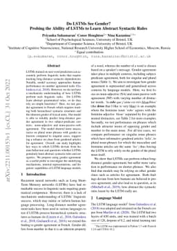 Do LSTMs See Gender? Probing the Ability of LSTMs to Learn Abstract
  Syntactic Rules