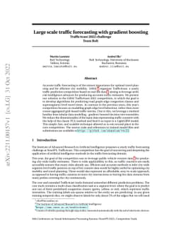 Large scale traffic forecasting with gradient boosting, Traffic4cast
  2022 challenge