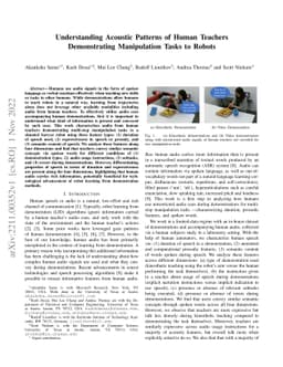 Understanding Acoustic Patterns of Human Teachers Demonstrating
  Manipulation Tasks to Robots