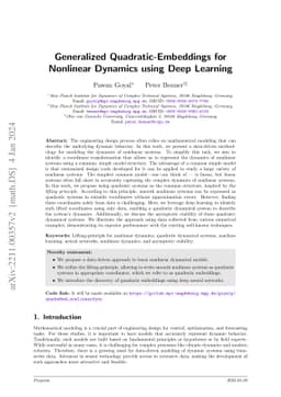 Generalized Quadratic Embeddings for Nonlinear Dynamics using Deep
  Learning