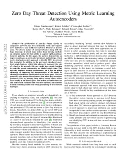 Zero Day Threat Detection Using Metric Learning Autoencoders