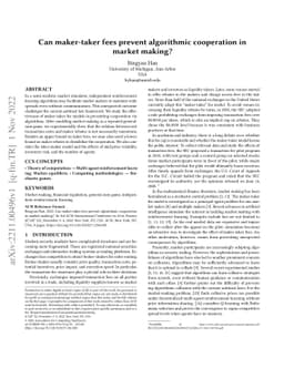 Can maker-taker fees prevent algorithmic cooperation in market making?