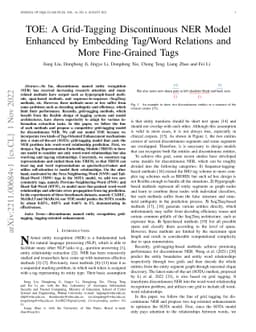 TOE: A Grid-Tagging Discontinuous NER Model Enhanced by Embedding
  Tag/Word Relations and More Fine-Grained Tags