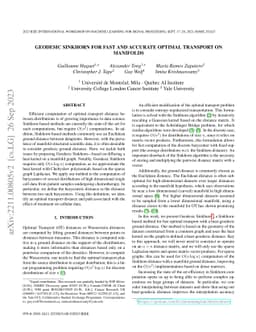 Geodesic Sinkhorn for Fast and Accurate Optimal Transport on Manifolds