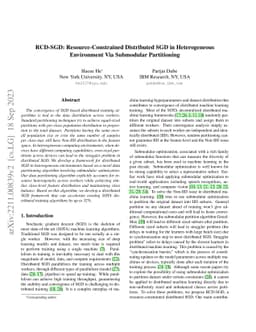 RCD-SGD: Resource-Constrained Distributed SGD in Heterogeneous
  Environment via Submodular Partitioning