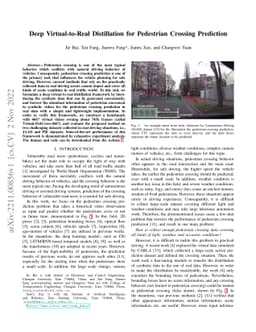 Deep Virtual-to-Real Distillation for Pedestrian Crossing Prediction