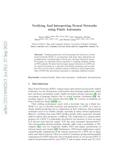 Verifying And Interpreting Neural Networks using Finite Automata