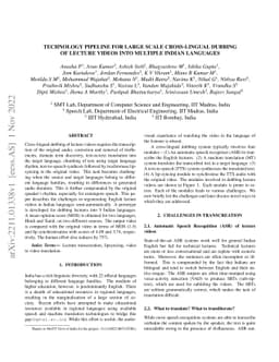 Technology Pipeline for Large Scale Cross-Lingual Dubbing of Lecture
  Videos into Multiple Indian Languages