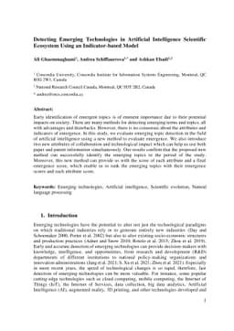 Detecting Emerging Technologies in Artificial Intelligence Scientific
  Ecosystem Using an Indicator-based Model
