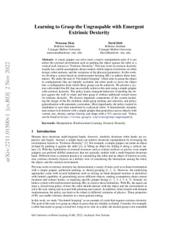 Learning to Grasp the Ungraspable with Emergent Extrinsic Dexterity
