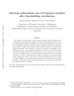 Inferring independent sets of Gaussian variables after thresholding
  correlations