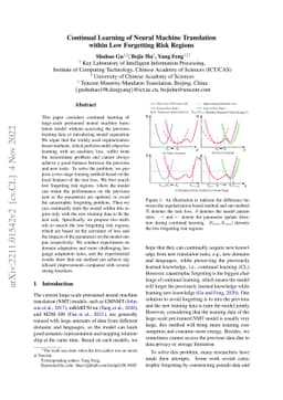 Continual Learning of Neural Machine Translation within Low Forgetting
  Risk Regions