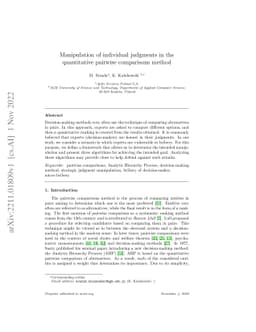 Manipulation of individual judgments in the quantitative pairwise comparisons method