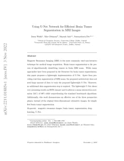 Using U-Net Network for Efficient Brain Tumor Segmentation in MRI Images