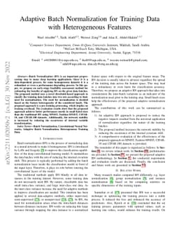 Adaptive Batch Normalization for Training Data with Heterogeneous
  Features