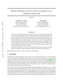 Group Cohesion in Multi-Agent Scenarios as an Emergent Behavior