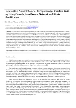 Handwritten Arabic Character Recognition for Children Writ-ing Using
  Convolutional Neural Network and Stroke Identification