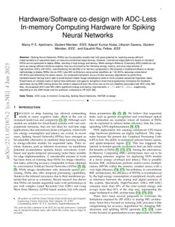 Hardware/Software co-design with ADC-Less In-memory Computing Hardware
  for Spiking Neural Networks
