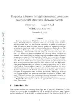 Projection inference for high-dimensional covariance matrices with
  structured shrinkage targets