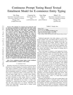 Continuous Prompt Tuning Based Textual Entailment Model for E-commerce
  Entity Typing
