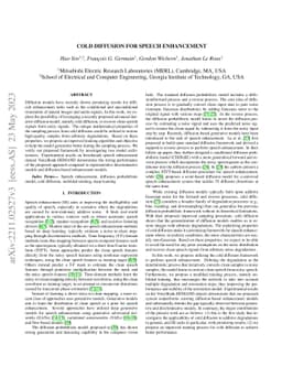 Cold Diffusion for Speech Enhancement