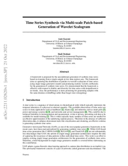 Time Series Synthesis via Multi-scale Patch-based Generation of Wavelet
  Scalogram