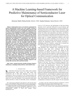 A Machine Learning-based Framework for Predictive Maintenance of
  Semiconductor Laser for Optical Communication