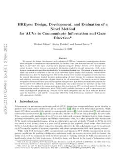 HREyes: Design, Development, and Evaluation of a Novel Method for AUVs
  to Communicate Information and Gaze Direction
