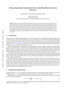 On learning history based policies for controlling Markov decision
  processes