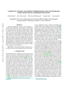 A Sequence Agnostic Multimodal Preprocessing for Clogged Blood Vessel
  Detection in Alzheimer's Diagnosis