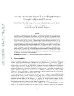 Learning Probabilistic Temporal Safety Properties from Examples in
  Relational Domains