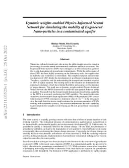 Dynamic weights enabled Physics-Informed Neural Network for simulating
  the mobility of Engineered Nano-particles in a contaminated aquifer